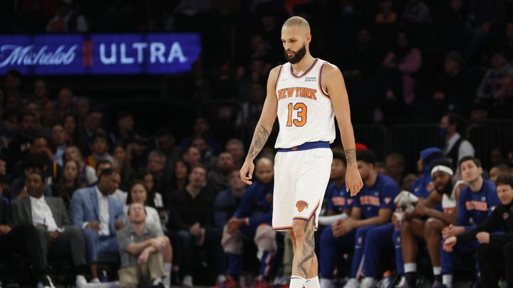 Evan Fournier sous le maillot des New York Knicks, le 20 mars 2022. (AFP)