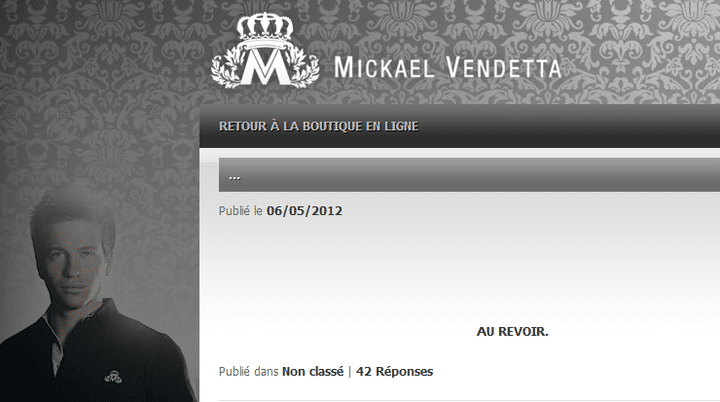 Le site internet de&nbsp;Mickael Vendetta le 6 mai 2012. (CAPTURE D'ÉCRAN / FTVI)