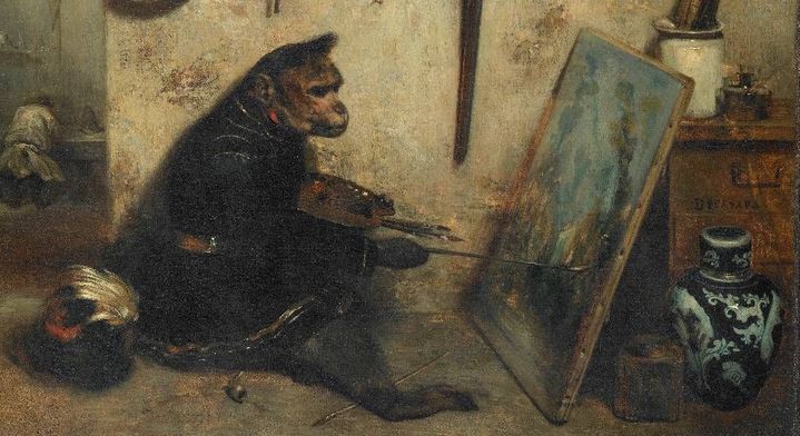 Alexandre Gabriel Decamps: Le singe peintre (déail). Vers 1833. 40,5 cm x 32.
 (Service presse Réunion des musées nationaux-Grand palais / Michel Urtado.)