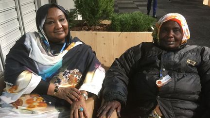 Fatima Ahmed, fondatrice et présidente de l'ONG Zenab, et l'agricultrice soudanaise Zainab Abdalla Hasab Sedo Elhadi, le 15 novembre 2017 à Bonn, pendant la COP23. (Géopolis/FG)