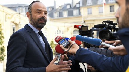 Le Premier ministre, Edouard Philippe, lors d'un point presse à son arrivée à l'hôtel de Matignon, le 29 avril 2019 à Paris.&nbsp; (BERTRAND GUAY / AFP)