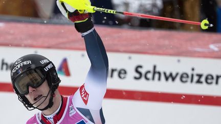 Clément&nbsp;Noël à l'arrivée du slalom de Wengen (Suisse), le 19 janvier 2020. (PETER KLAUNZER / KEYSTONE)