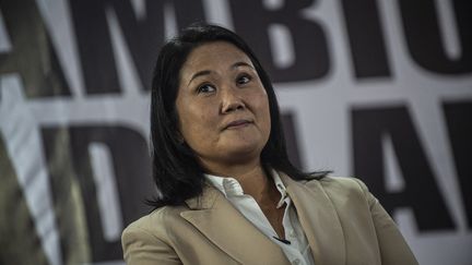 La candidate à l'élection présidentielle péruvienne,&nbsp; Keiko Fujimor, le 10 juin 2021 lors d'une conférence de presse à Lima. (ERNESTO BENAVIDES / AFP)