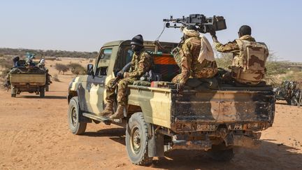 Des militaires maliens patrouillent dans le nord du Mali, dans le district de Meneka, près de la ville de Gao, le 19 avril 2017.&nbsp; (SOULEYMANE AG ANARA / AFP)