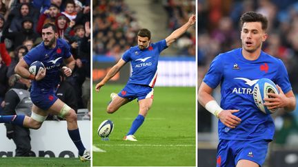 Charles Ollivon, Melvyn Jaminet, Ethan Dumortier sous le maillot de l'équipe de France. (AFP)