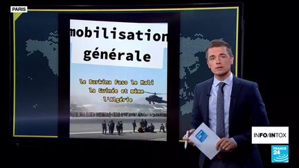 Une vidéo détournée assure que quatre pays d'Afrique ont mobilisé leurs soldats pour venir soutenir le Niger en cas d'intervention militaire de la CEDEAO. (France 24)