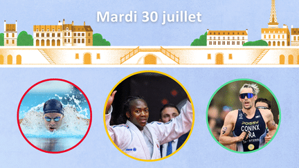 Le nageur Léon Marchand, la judokate Clarisse Agbégnénou et le triathlète Dorian Coninx attendus pour la journée du 30 juillet, aux Jeux de Paris 2024. (AFP)