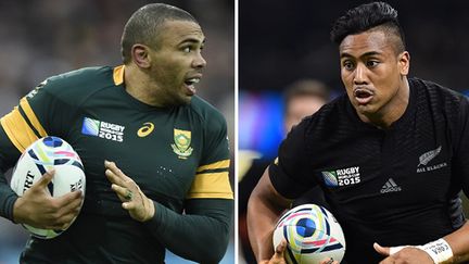 Bryan Habana, l'ailier sud-africain, face à Julian Savea, l'ailier néo-zélandais, deux des stars de la demi-finale