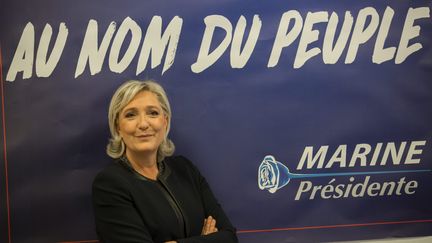 Marine Le Pen dévoile son QG de campagne pour 2017, son logo et son slogan.&nbsp; (LEON TANGUY / MAXPPP)