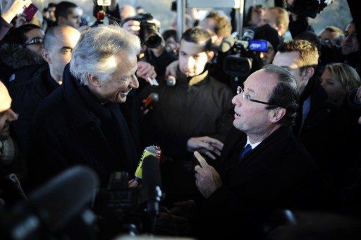 François Hollande et Villepin se croisent à Dijon (6 février) (AFP)