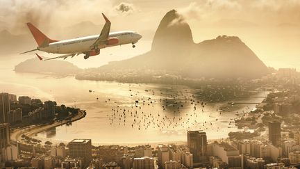 Image d'un temps encore proche d'un avion au-dessus de la baie de Guanabara à Rio de Janeiro... (Illustration) (GRAFISSIMO / E+ / GETTY IMAGES)