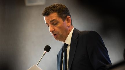 Le maire de Saint-Etienne, Gaël Perdriau, lors d'un conseil municipal, le 26 septembre 2022. (VERO MARTIN / HANS LUCAS / AFP)