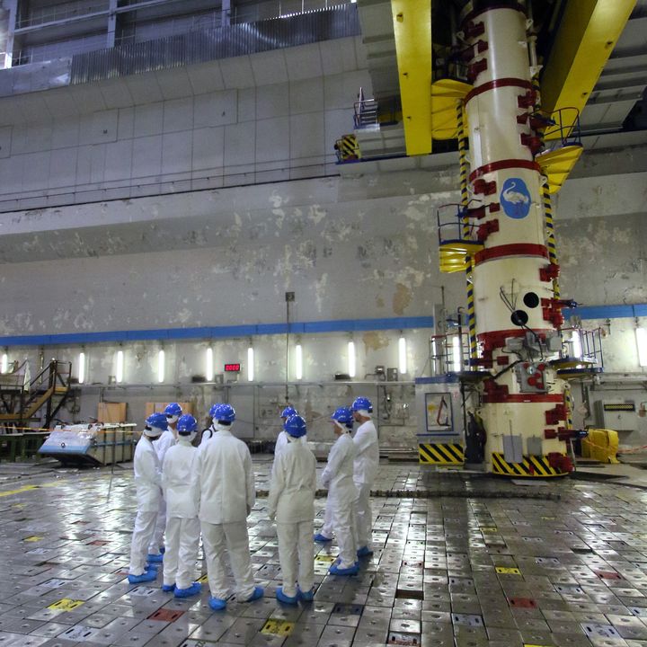 Des fans de la série Tchernobyl (HBO) visitent la centrale inactive d'Ignalina, en Lituanie. (PETRAS MALUKAS / AFP)