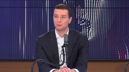 Jordan Bardella, vice-président du Rassemblement national et député européen, mardi 23 février sur franceinfo. (FRANCEINFO / RADIO FRANCE)