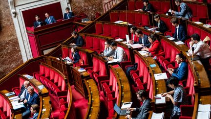 Les députés à l'Assemblée lors de l'examen du projet de loi de&nbsp;finances rectificative pour 2022, le 22 juillet 2022, à Paris.&nbsp; (XOSE BOUZAS / HANS LUCAS / AFP)