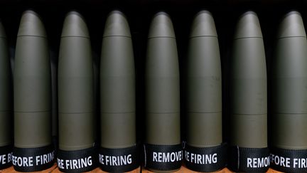 Obus de calibre 155 mm fabriqués à l’usine de munitions de l’armée de Scranton (SCAAP), Pennsylvanie, États-Unis, avril 2023. (HANNAH BEIER/GETTY IMAGES NORTH AMERICA)