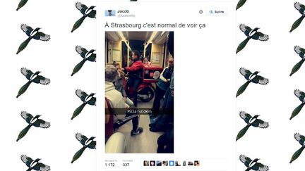 Capture d'&eacute;cran du tweet d'un Strasbourgeois sur la pr&eacute;sence d'un scooter dans le tramway. (TWITTER.COM )