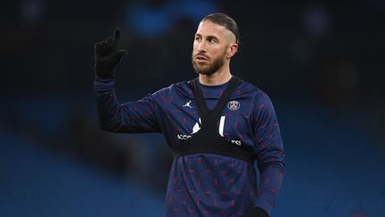 Sergio Ramos après la rencontre de Ligue des champions entre&nbsp; Manchester City et le PSG, le 24 novembre 2021. (OLI SCARFF / AFP)