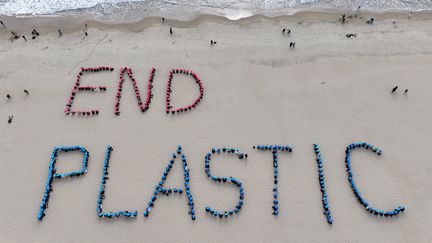 Des militants demandent "la fin du plastique" en Corée du Sud, le 24 novembre 2024. (YONHAP / AFP)