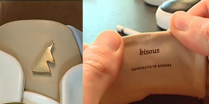 La marque de fabrique des modèle de Daniel Essa : un joli écusson doré et un doux message l'intérieur de la languette
 (France 3 / Culturebox )