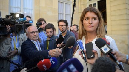 La secrétaire d'Etat&nbsp;à l'Égalité femmes-hommes, Marlène Schiappa, lors du lancement du Grenelle des violences conjugales, le 3 septembre 2019, à Matignon. (ERIC FEFERBERG / AFP)