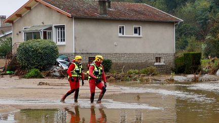 Lors des inondations dans le département d'Ardèche, le 18 octobre 2024. (FABRICE HEBRARD / MAXPPP)