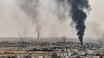 La ville bombardée de Ras al-Aïn, en Syrie, le 16 octobre 2019. (OZAN KOSE / AFP)