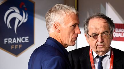 Noël Le Graët (à droite) avec Didier Deschamps le 8 juin, avant le Turquie-France en éliminatoires de l'Euro 2020 à Konya. (FRANCK FIFE / AFP)