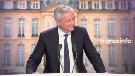 Bruno Le Maire, ministre de l'Economie, soutien d'Emmanuel Macron à l’élection présidentielle, était jeudi 7 avril l’invité du 8h30 franceinfo.&nbsp; (FRANCEINFO / RADIOFRANCE)