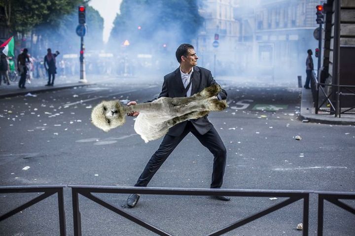 D&eacute;tournement d'une photo du photoreporter Laurent Troud&eacute;, pour "Lib&eacute;ration",&nbsp;prise samedi 19 juillet 2014, &agrave; Paris. (REDDIT / FRANCETV INFO)