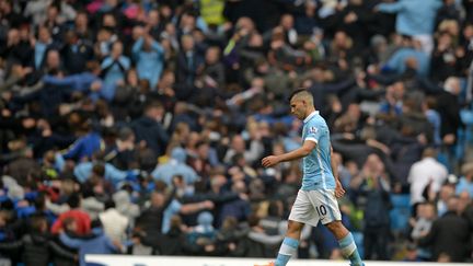 Sergio Agüero (Manchester City) a rendu ivre de bonheur l'Etihad Stadium avec son quintuplé contre Newcastle. (OLI SCARFF / AFP)