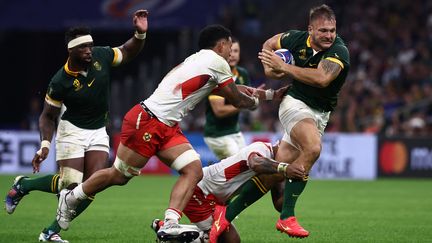 Le Sud-Africain Andre Esterhuizen face aux Tonga en Coupe du monde, le 1er octobre 2023. (ANNE-CHRISTINE POUJOULAT / AFP)