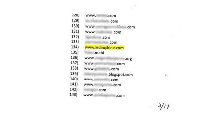 Extrait du document listant les sites &agrave; filtrer en Inde, &eacute;mis par le minist&egrave;re indien de la Communication le 31 juillet 2015. (MINISTÈRE INDIEN DE LA COMMUNICATION)