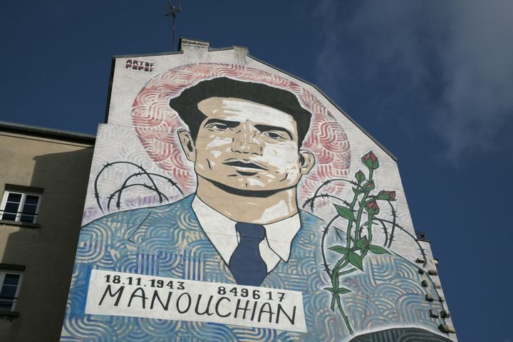 A mural representing Armenian resistance fighter Missak Manouchian, in Paris, November 15, 2023. (MIGUEL MEDINA / AFP)