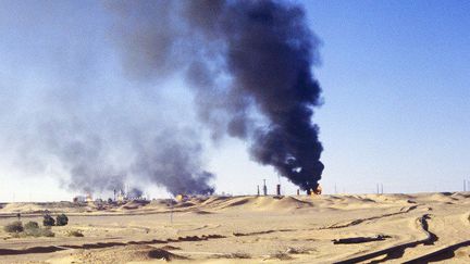 Les torchères du centre pétrolier de Hassi Messaoud (1980). (AFP)