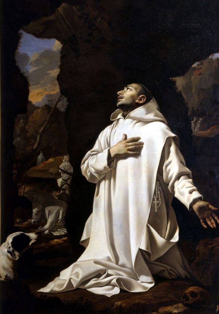 "Saint Bruno en prière dans le désert" par Nicolas Mignard - Hule sur toile - 1638
 (Avignon Musée Calvet)