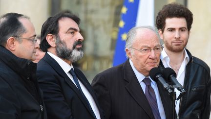 Les repr&eacute;sentants des organisations juives de France, au palais de l'Elys&eacute;e, &agrave; Paris, le 11 janvier 2015. (DOMINIQUE FAGET / AFP)