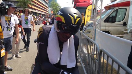 Daniel Teklehaimanot après l'arrivée de la première étape du Tour 2015