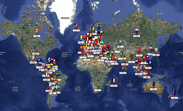 Capture d'&eacute;cran du Massive Symphony, o&ugrave; une carte r&eacute;pertorie les t&eacute;l&eacute;chargements de l'application dans le monde, le 9 novembre 2011. (FTVi)