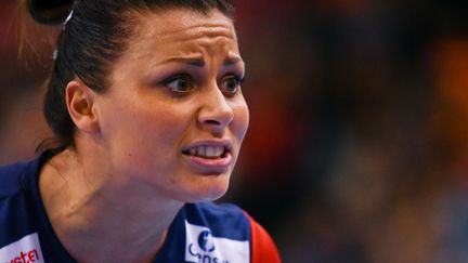 La joueuse norvégienne de handball,&nbsp;Nora Mork,&nbsp;lors de la finale du Mondial contre la France le 17 décembre 2017 à Hambourg,&nbsp;en Allemagne. (PATRIK STOLLARZ / AFP)