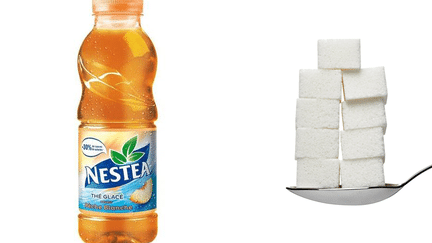 Une bouteille de 50 cl de Nestea p&ecirc;che blanche contient 45 g de sucre, soit 9 morceaux. ( DR )