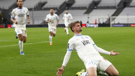 Michaël Cuisance, auteur du but décisif face à Rennes, face aux Rennais le 10 mars 2021. (GUILLAUME HORCAJUELO / EPA)