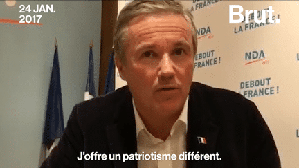 Vendredi 28 avril, Nicolas Dupont-Aignan a annoncé sur France 2 qu’il soutiendrait Marine Le Pen au second tour de l’élection présidentielle. Un revirement pour celui qui soulignait ses différences avec le Front National le 24 janvier dernier lors&nbsp;d'un entretien pour&nbsp;Brut.
 (Brut)