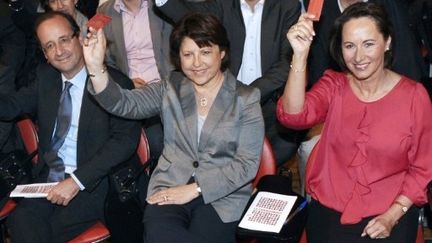 Trois des six candidats à la primaire PS: François Hollande, Martine Aubry et Ségolène Royal. (AFP - Miguel Medina)