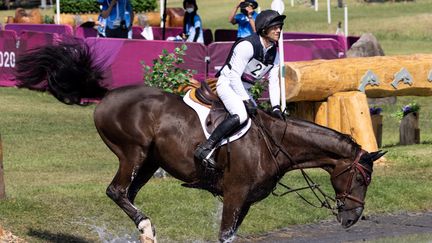 Le cheval du Danois Peter Flarup, est resté coincé sur un obstacle lors de l'épreuve de Cross Country. Une frayeur pour le cavalier et son cheval qui terminent à la 45e place.