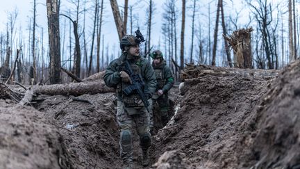 Ukrainian soldiers towards Kreminna, in the Donetsk region (Ukraine), February 15, 2024. (DIEGO HERRERA CARCEDO / ANADOLU / AFP)