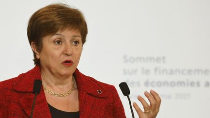 La directrice générale du FMI,&nbsp;Kristalina Georgieva, le 18 mai 2021 à Paris. (LUDOVIC MARIN / AFP)