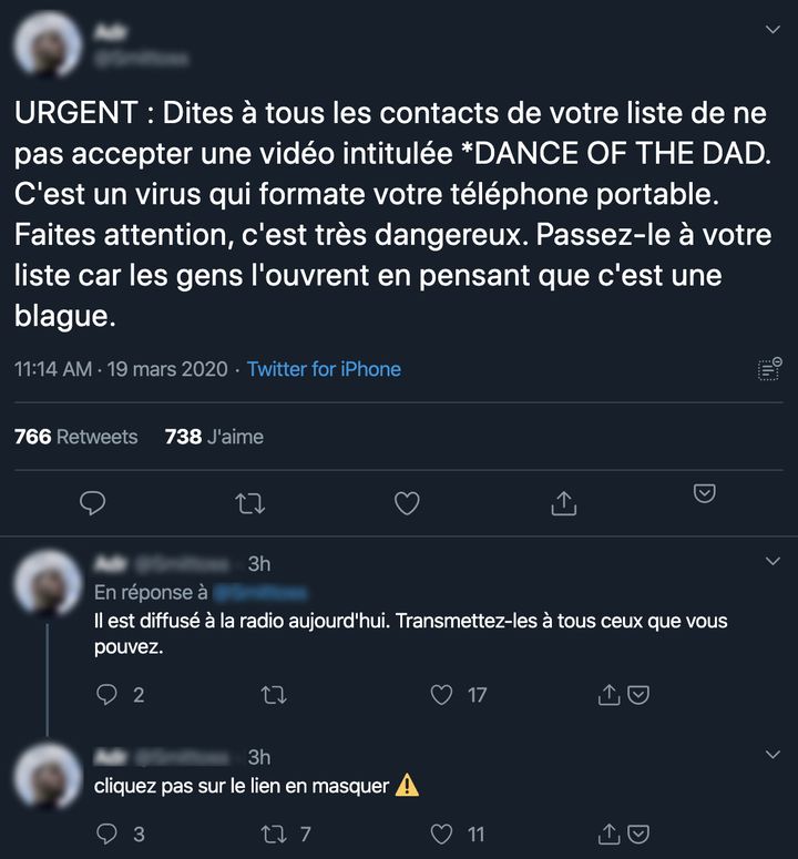 Capture d'écran d'un tweet partageant une fake news. (CAPTURE ECRAN)