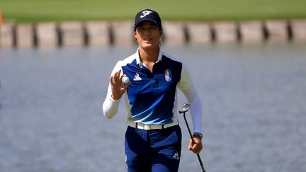 Céline Boutier lors du premier tour des Jeux olympiques de Paris, le 7 août 2024 au Golf national de Guyancourt. (AFP)