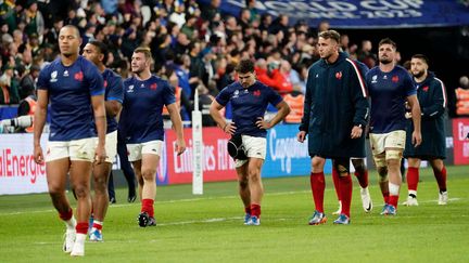 Les Bleus après leur élimination en quart de finale de la Coupe du monde de rugby, au Stade de France, le 15 octobre 2023. (SIPA)